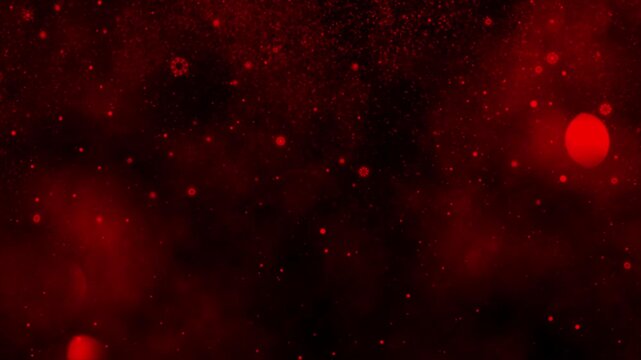 Magical red background with softly falling snow and glowing bokeh particles. Perfect for Christmas greetings, holiday intros, and backdrops
