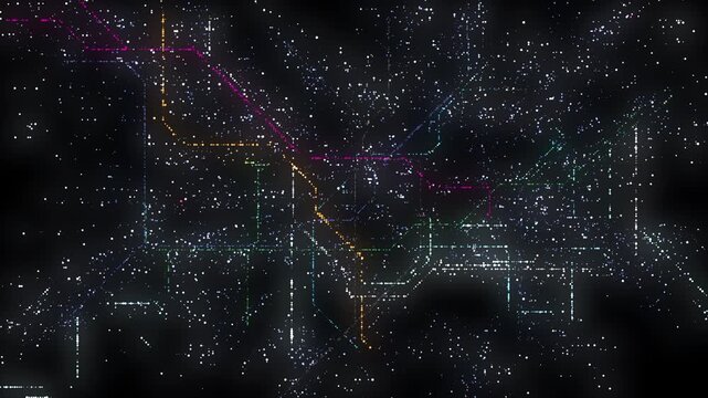 3D Futuristic map HUD interface overlay of city metro underground tube network
