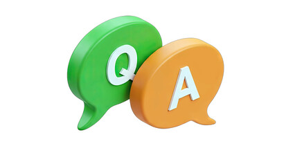 Green and Orange Speech Bubbles With Q and A Letters Isolated on Transparent Background Represents Question and Answer Session or Communication Concept