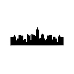 Fototapeta premium Abstract minimalist cityscape silhouette with tall skyscrapers and interesting building shapes