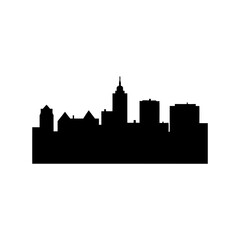 Obraz premium Striking skyline silhouette featuring modern skyscrapers against a minimalist white background