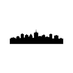 Fototapeta premium Silhouette of a modern city skyline against a stark white background backdrop