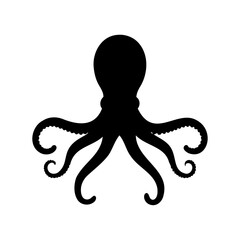 A bold black octopus silhouette showcases the ocean's mysterious creature with tentacles