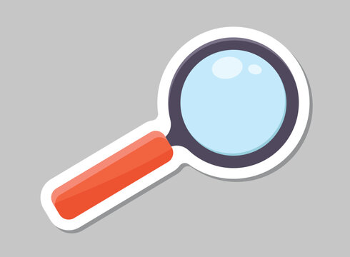 Magnifying glass sticker icon in flat style. Loupe vector illustration on isolated background. Searching sign business concept.