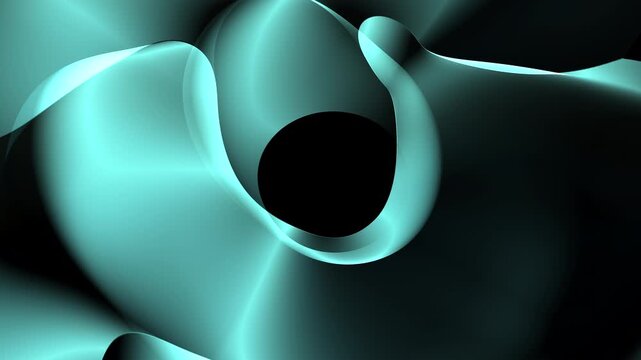 Turquoise abstract dark shapes illuminated by orbiting light beam pulse
