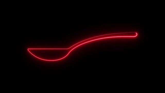 Animated neon cutlery icon. Glowing line spoon icon motion graphics. cutlery set spoon 4k video footage.