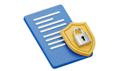 Secure Document Protection Symbol With Golden Shield and Silver Lock Icon on Blue Paper Represents Data Security Privacy and Confidentiality Concepts on Transparent Background