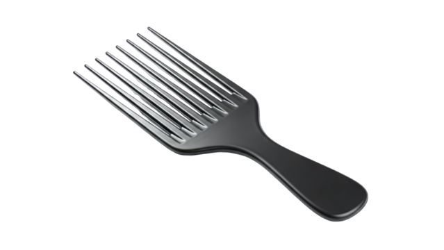 Single Dark Gray Metal Afro Comb with Wide Tines and Transparent Background