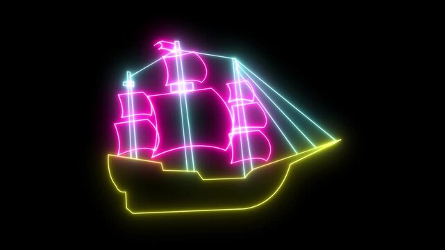 neon sailing ship neon sailing boat ,animated neon sailing ship sailing swaying wiggle.