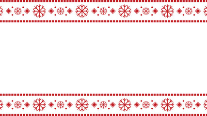 Festive red and white snowflake, Vector Seamless Border Pattern, with copy space for holiday design