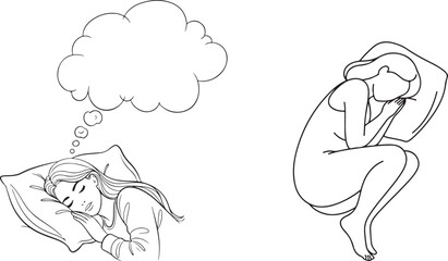 Minimalist Black Line Art of Two Women Sleeping and Dreaming