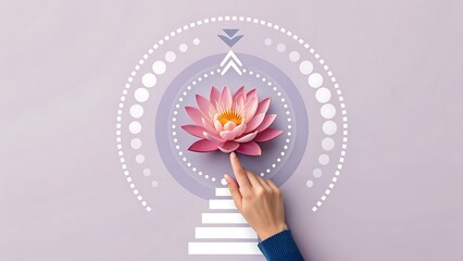 Find inner peace touching a beautiful lotus flower leading to spiritual enlightenment