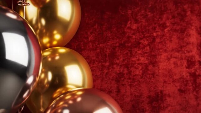 Metallic Balloons Floating Against a Textured Red Background in a Festive Scene