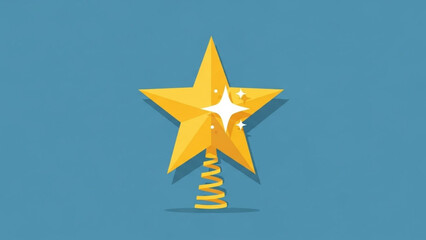 A bright golden star with a shimmering white center rests atop a coiled spring on a solid blue background symbolizing celebration and achievement