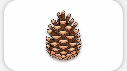 A detailed illustration of a single brown pine cone with a white background and rounded corners showcasing its natural texture and organic shape