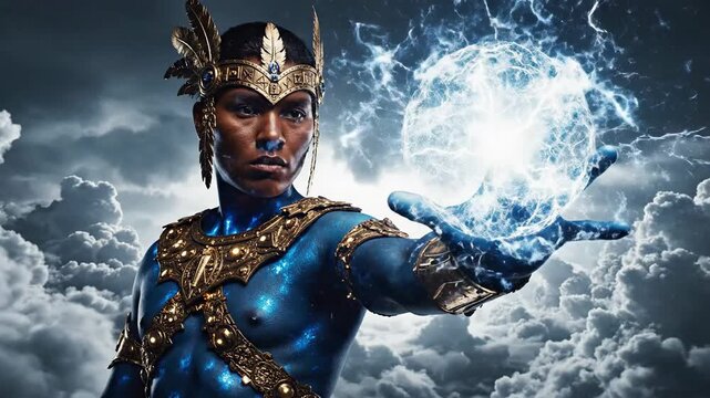 Powerful God of Thunder Conjuring Lightning in a Dramatic Sky.
