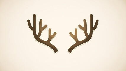 A stylized pair of brown reindeer antlers with a subtle gradient and a white outline against a soft warm beige background creating a minimalist festive design element