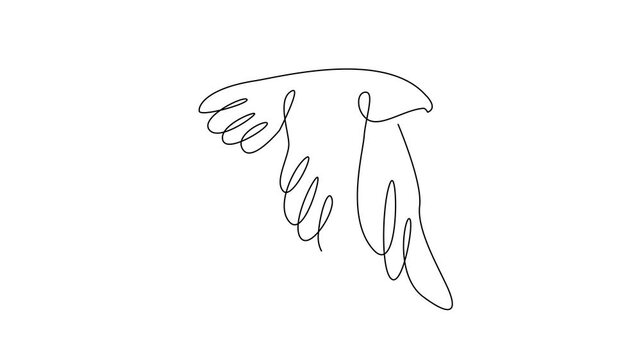 Bird line art icon, flying parrot minimal drawing