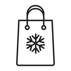 Thin Christmas gift bag icon with editable stroke, festive handles and holiday decor. Minimal linear symbol for Xmas packaging design, web, apps and greeting cards.