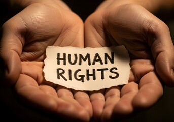 Human Rights Day, International Human Rights Day, Human rights awareness, Human rights background, Two hands holding a paper with human rights wording in center. A message about human right 