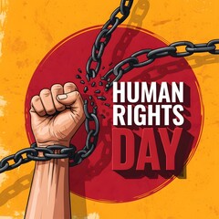 Human Rights Day, International Human Rights Day, Human rights awareness, Human rights background, Human rights day concept poster breaking the chain with a fist.
