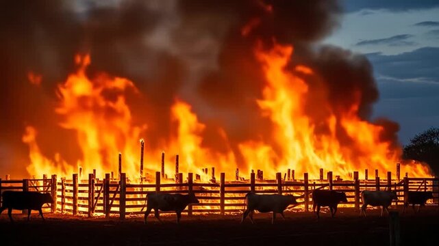 Fierce inferno engulfs cattle pen in terrifying, destructive blaze