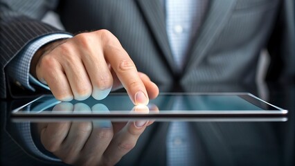 Elegant businessman using tablet for professional project in modern work environment
