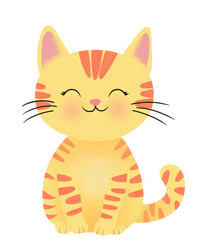 Happy yellow-orange tabby cat with soft blush cheeks. Perfect for everyday stickers, kids storybooks, pet worksheets, cute graphics.