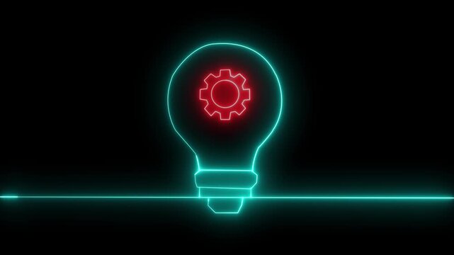 Bulb setting icon animation by green color neon on black background. 4k video