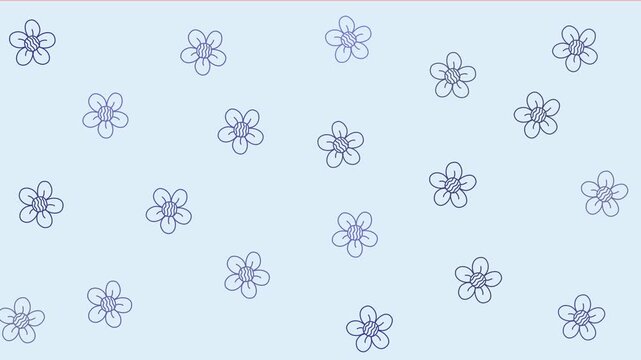 Light blue pattern background with animated daisy flowers. Suitable for spring themed designs, greeting cards, invitations, and floral screensaver on various products.