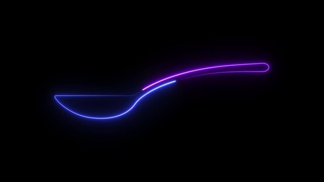 Animated neon cutlery icon. Glowing line spoon icon motion graphics. cutlery set spoon 4k video footage.