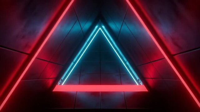 Neon cyan/blue inner triangle with red neon lines forming an outer frame