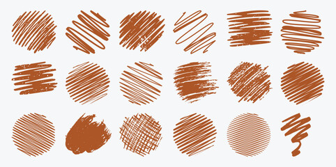 Collection of Brown Scribble and Hatching Brush Strokes and Shapes