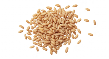 A close-up view of a pile of golden grains scattered on a white background. highlighting their texture and shape. suitable for culinary. agricultural. or health-related uses
