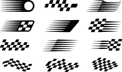 Naklejka premium Collection of Racing Flags and Speed Lines Vector Graphics