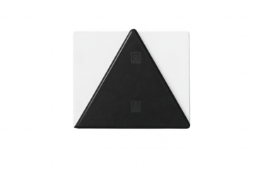 A minimalist composition featuring a black triangular shape positioned on a white background. the contrast and simplicity of geometric design. ideal for modern art or design concepts