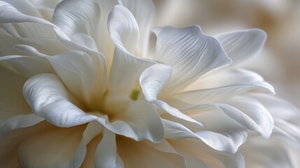 Fototapeta premium A close-up view of a stunning white dahlia flower. The soft petals are delicate and beautiful, creating a sense of peace and serenity. Cloud Dancer color