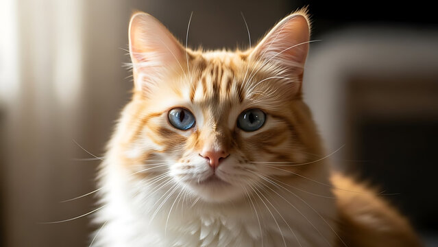Orange tabby cat with white chest looking directly at camera