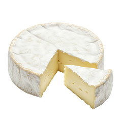 Delicious wheel of soft cheese with a sliced portion isolated