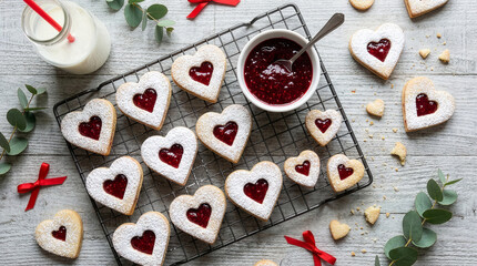 Heart-Shaped Raspberry Jam Cookies for Valentine's Day