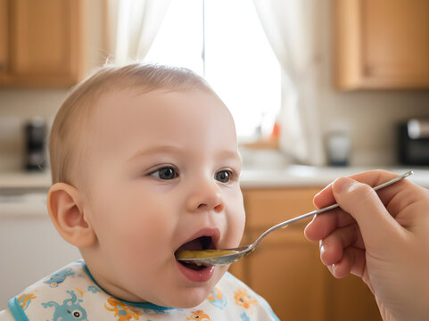 Soft puree makes the baby look ready to eat with happiness.