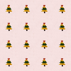 Christmas tree pattern with pink  background for gift wrapping