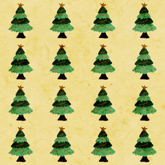 Christmas tree pattern with yellow background for gift wrapping