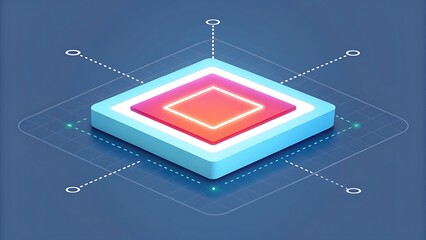 Isometric platform connection design, modern tech, digital data flow, node network