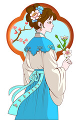 Traditional Chinese Young Girl in Hanfu Illustration 