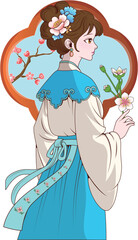 Traditional Chinese Young Girl in Hanfu Illustration 