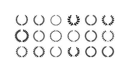 Collection of Black Laurel Wreaths and Victory Garlands on White Background