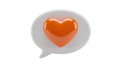 Orange Heart Inside A White Speech Bubble With A Transparent Background Representing Love And Communication With Clean Glossy 3D Rendered Shape