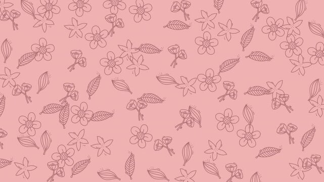 daisy jasmine lotus and leave seamless looping animated pattern with line art illustrations suitable for spring themed stationery, fabric, home decor, social media, digital backgrounds and more