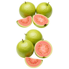 Fresh and Vibrant Guava Fruit Displaying Juicy Pink Interiors on Black Background